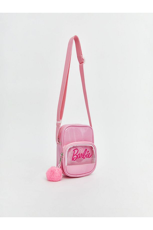 Pembe Barbi Baskılı Fermuarı Ponpon Detaylı Ayarlanabilir Askılı Kız Çocuk Çapraz Çanta 13x17cm - 2