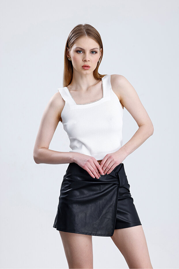 Yakası Taşlı Kalın Askılı Basic Atlet - 4