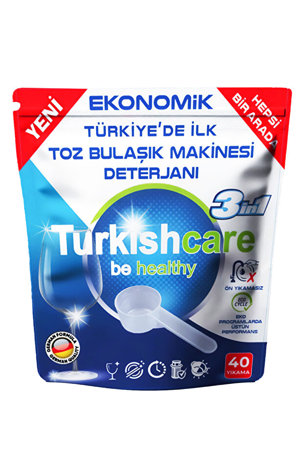 Turkishcare Ekonomik Hepsi Bir Arada Bulaşık Makinesi Deterjanı Toz 40 Yıkama