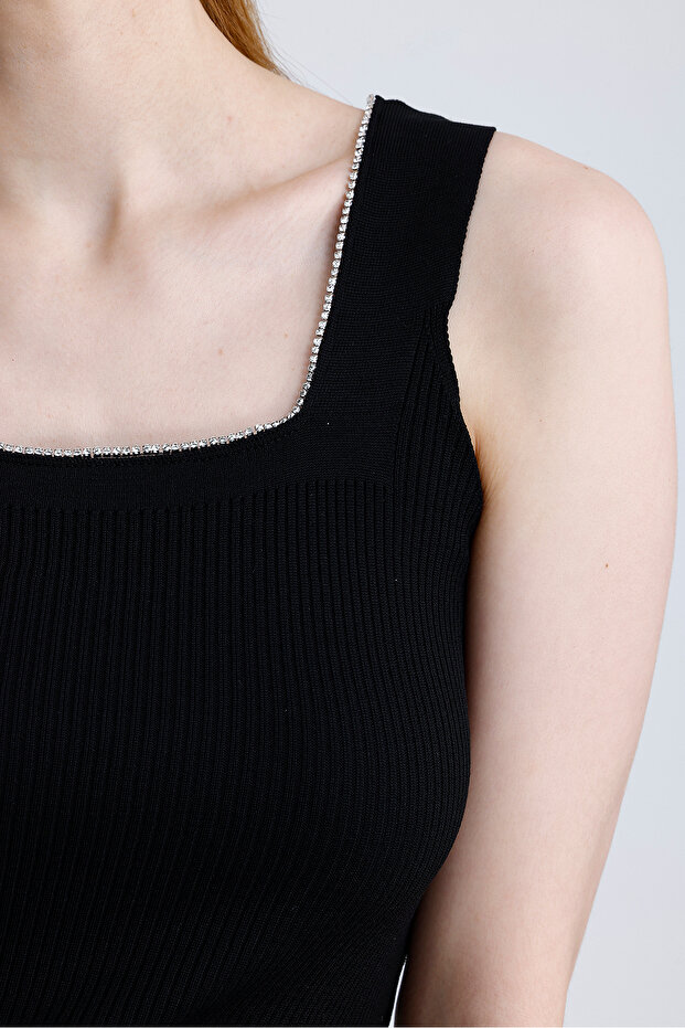 Yakası Taşlı Kalın Askılı Basic Atlet - 3