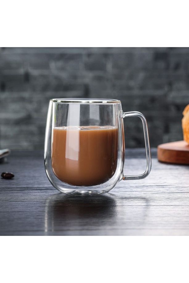 Çift Cidarlı Kahve Ve Çay Kupası 6‘ lı Set 250 ML Kahve Bardağı - Kulplu Cam Bardak Seti - 4