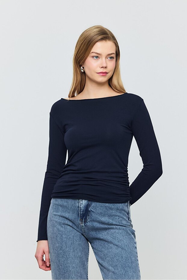 Gathered Blouse Navy - Model 3027 - 3