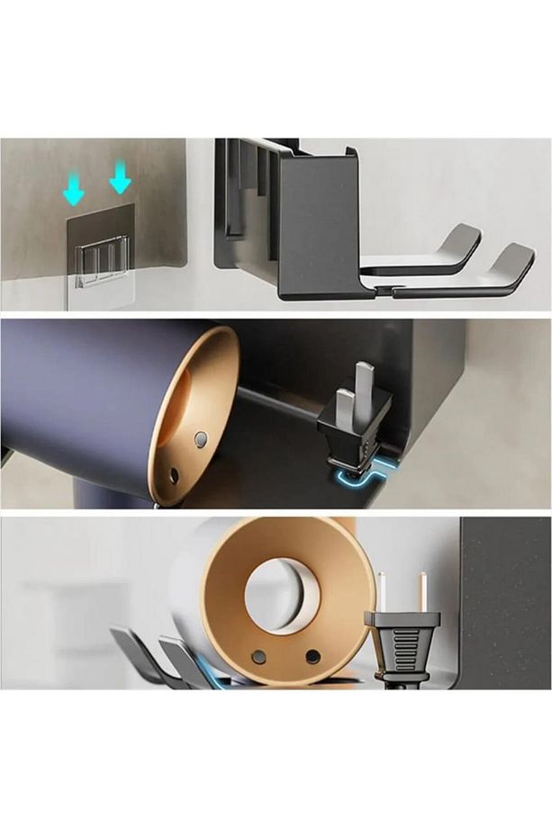 Kendinden Yapışkanlı Saç Kurutma Makinesi Tutacağı Banyo Düzenleyici Banyo Askısı Raf Organizer Düze - 5