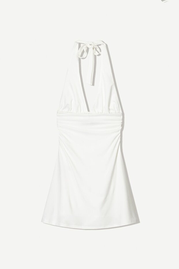 Halter yaka mini elbise - 4