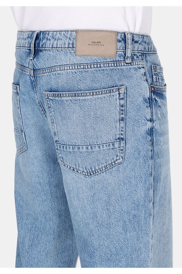 Straight Fit Orta Bel Düz Erkek Mavi Jean Şort - 6