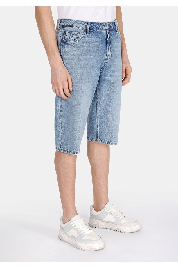 Straight Fit Orta Bel Düz Erkek Mavi Jean Şort - 4