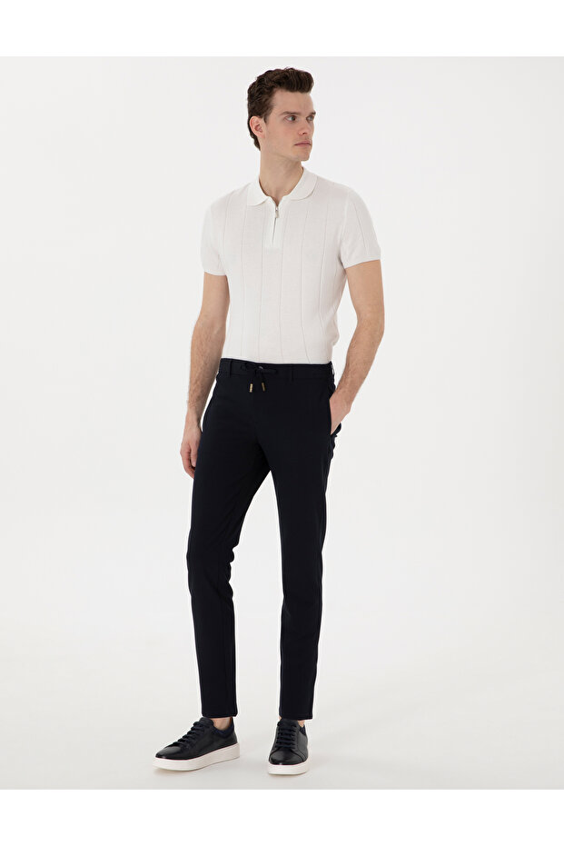 Navy Blue Slim Fit Jogger Canvas Trousers 50305261-Vr033