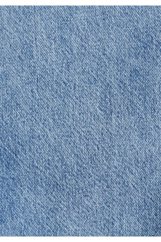 Straight Fit Orta Bel Düz Erkek Mavi Jean Şort - 7
