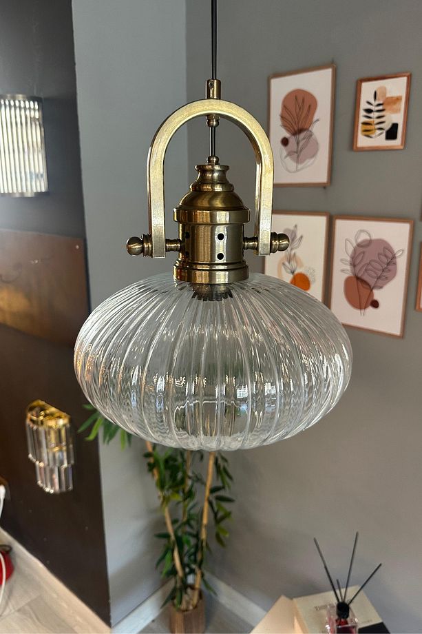 Elegant Şeffaf Cam Avize Delikli Eskitme Başlık Başlık Sarkıt Lamba Restoran Salon Aydınlatma - 7