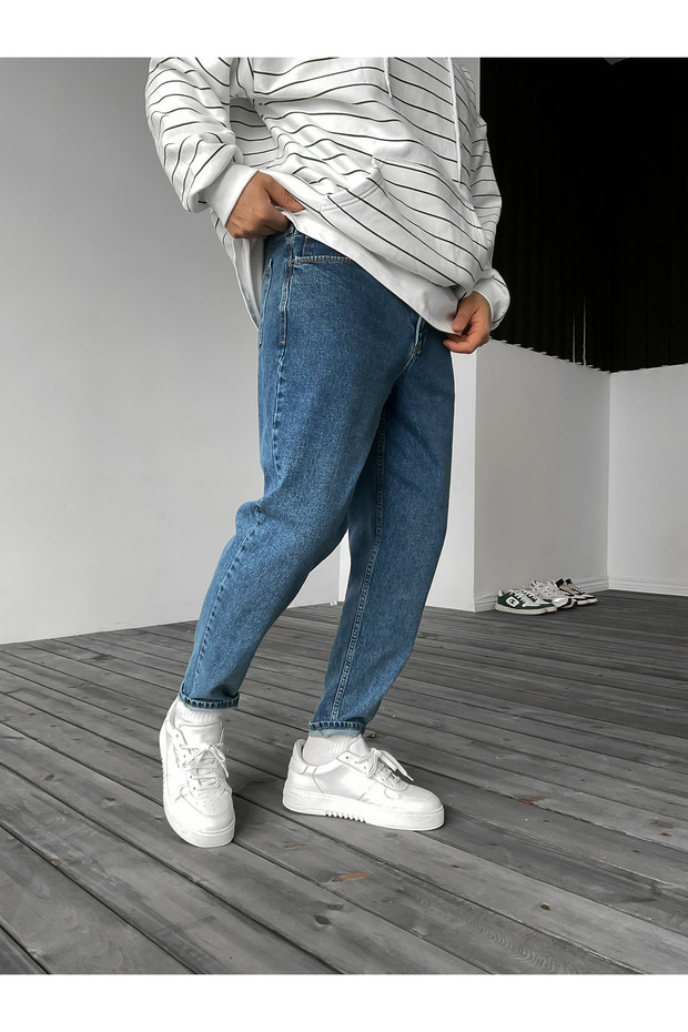 Dark Blue Serrated Boyfriend Pants - 2