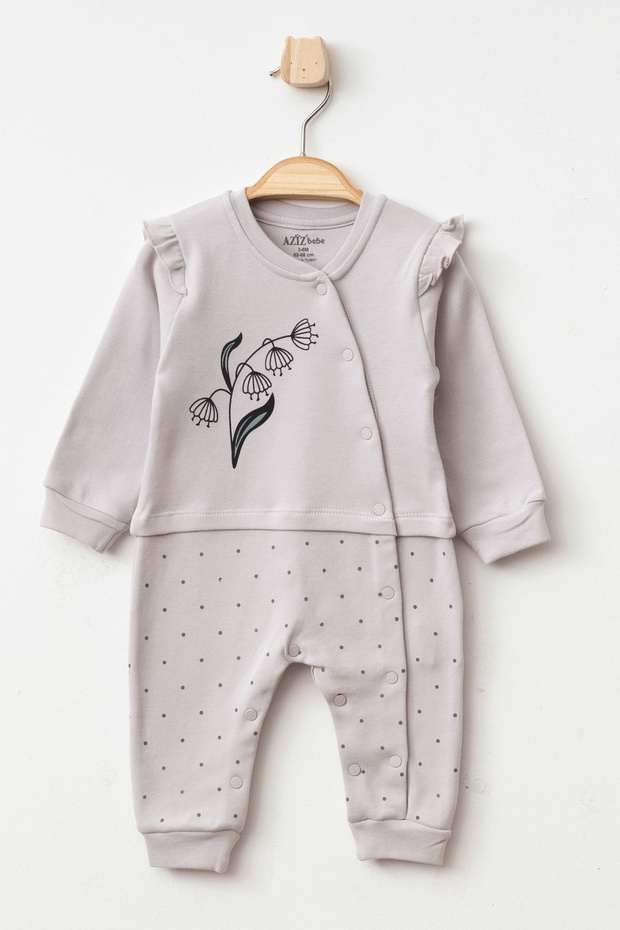 Baby Girl Floral Patterned Jumpsuit with Snap Fasteners 0 Month - 6 Months