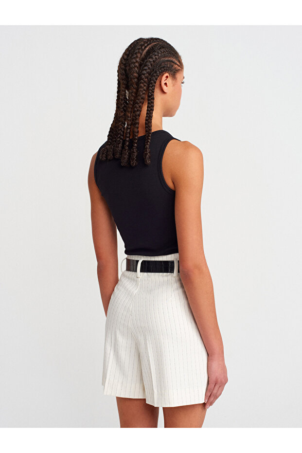 20983 Buttoned Square Collar Top-Black - 2