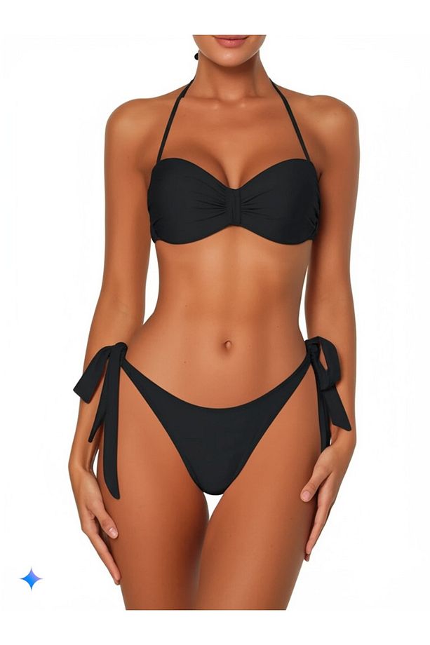 Siyah Çok Dar Kalıp Içi Boş Kap Bikini Takımı - 1