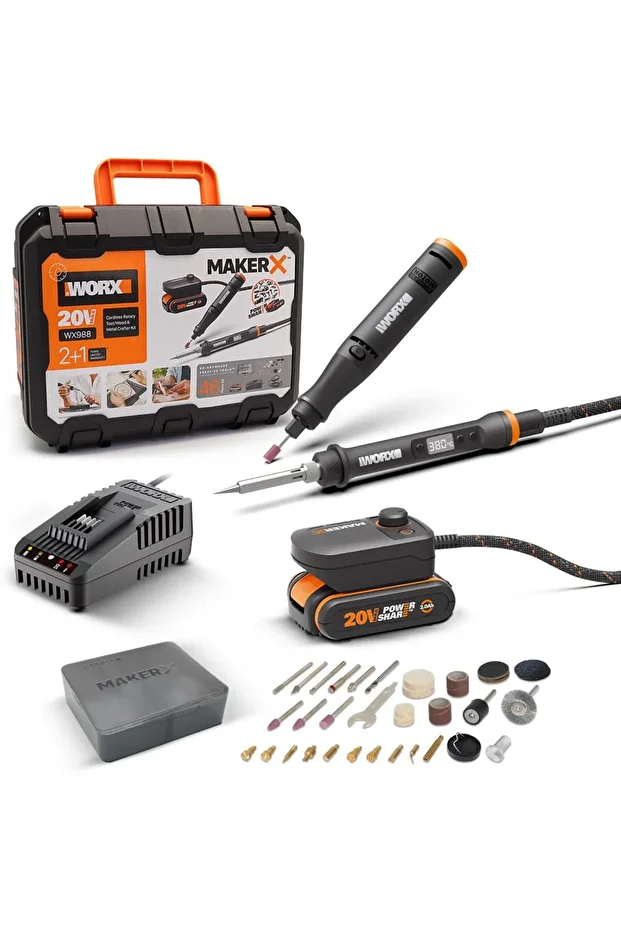WX988 MAKERX 20Volt 2.0Ah. Kömürsüz Profesyonel Kalem Tipi Devir Ayarlı Gravür Seti + Kalem Ti - 1