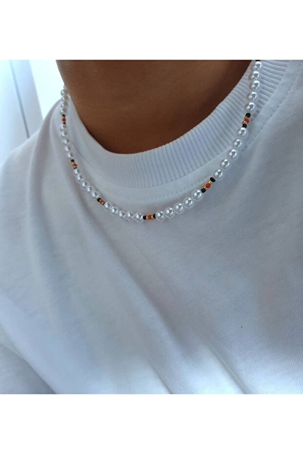 Men's Pearl Red Detail Necklace