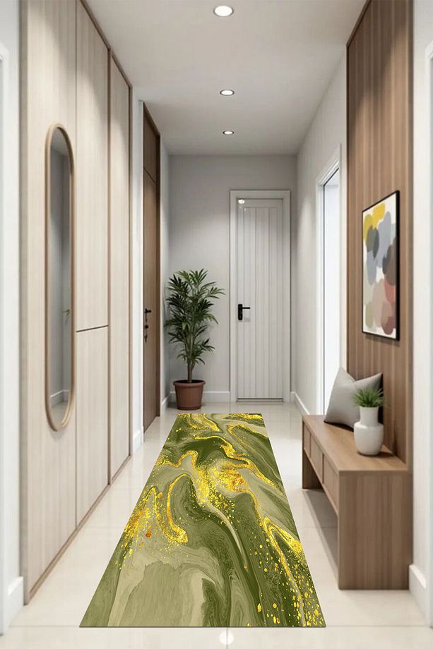 Yeşil Ebruli Makinede Yıkanabilir Salon Halısı Yatak Odası Halısı & Yolluk Modelleri - 4