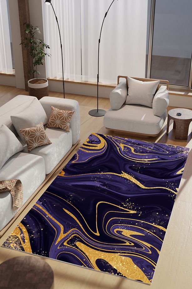 Mor Ebruli Makinede Yıkanabilir Salon Halısı Yatak Odası Halısı & Yolluk Modelleri - 1