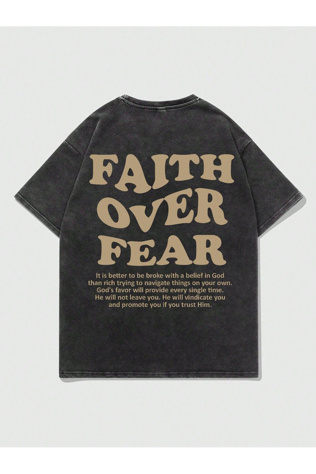 Faith over Fear Printed Organic Batik Cotton Black Unisex T-Shirt - 2