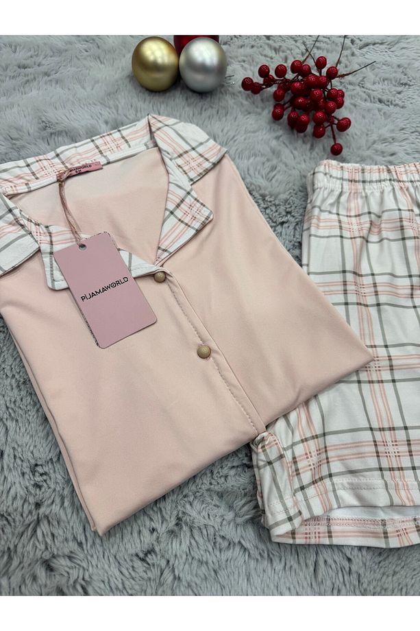 KISA KOL ÖNDEN DÜĞMELİ ŞORTLU PİJAMA TAKIM - 6