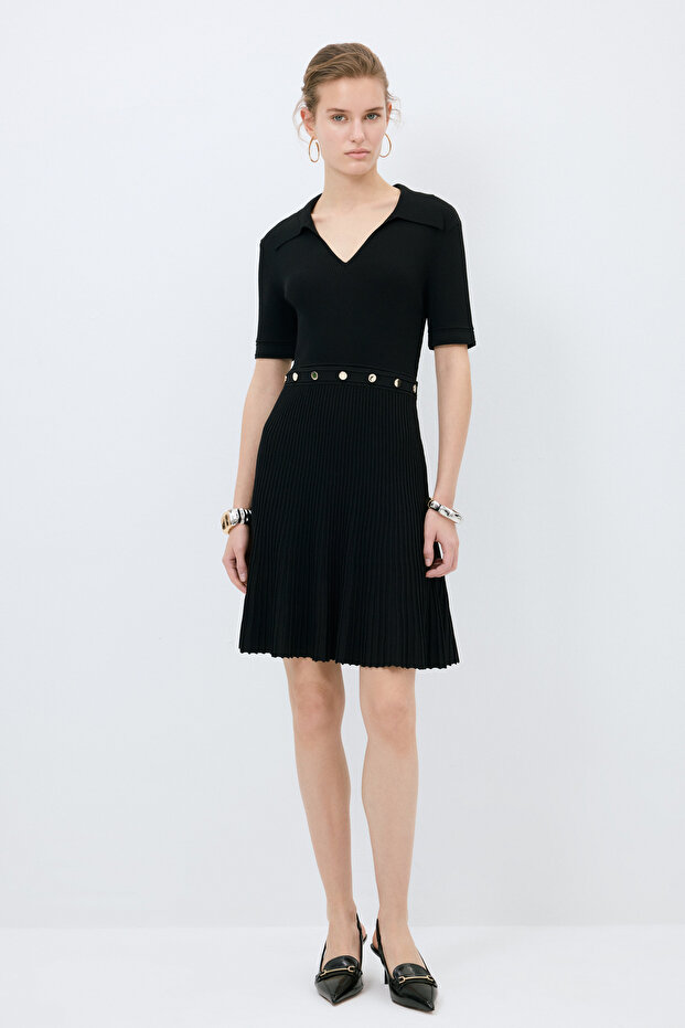 Çıtçıtlı Triko Elbise - 3