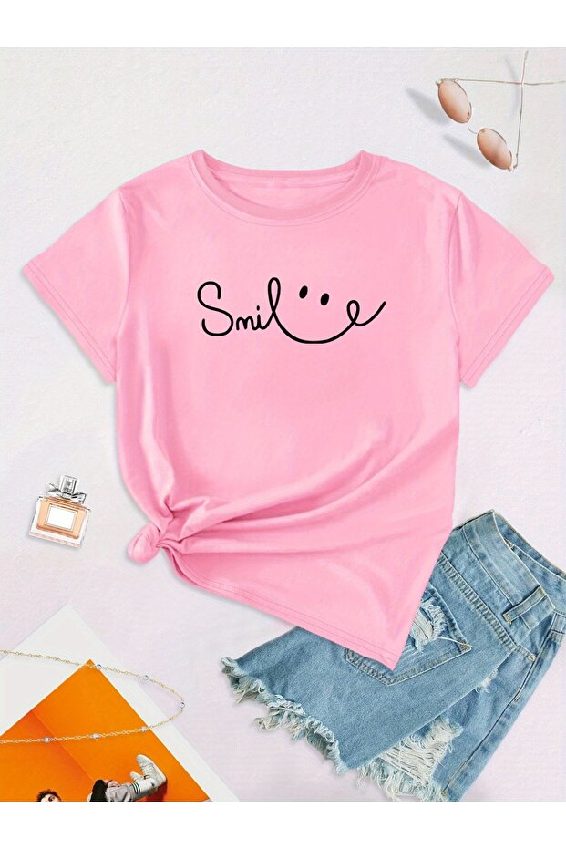 Smile Printed Premium Tshirt with Crew Neck for Women