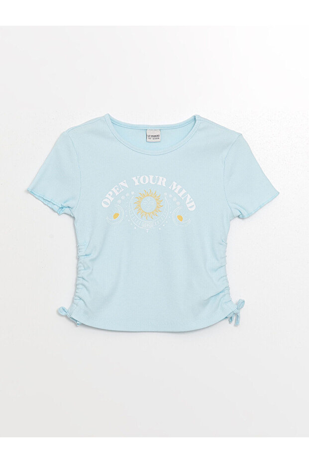 Crew Neck Printed Short Sleeve Girl's Crop T-Shirt
