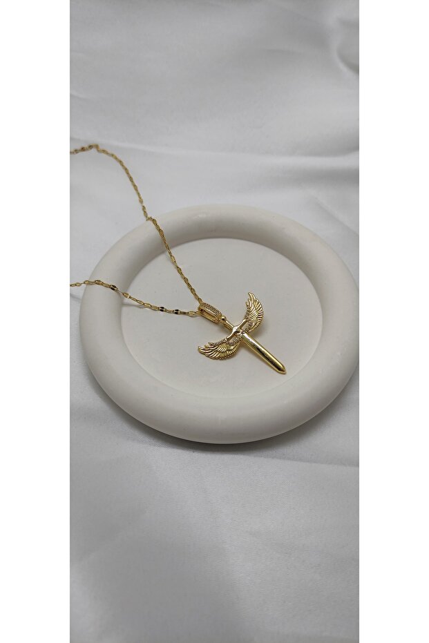 KANATLI KILIÇ GOLD ÇELİK KOLYE - 1