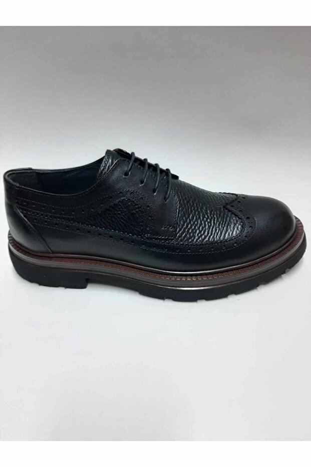 Genuine Leather Thick Sole Moliere Model Black Lace-Up Men's Shoes