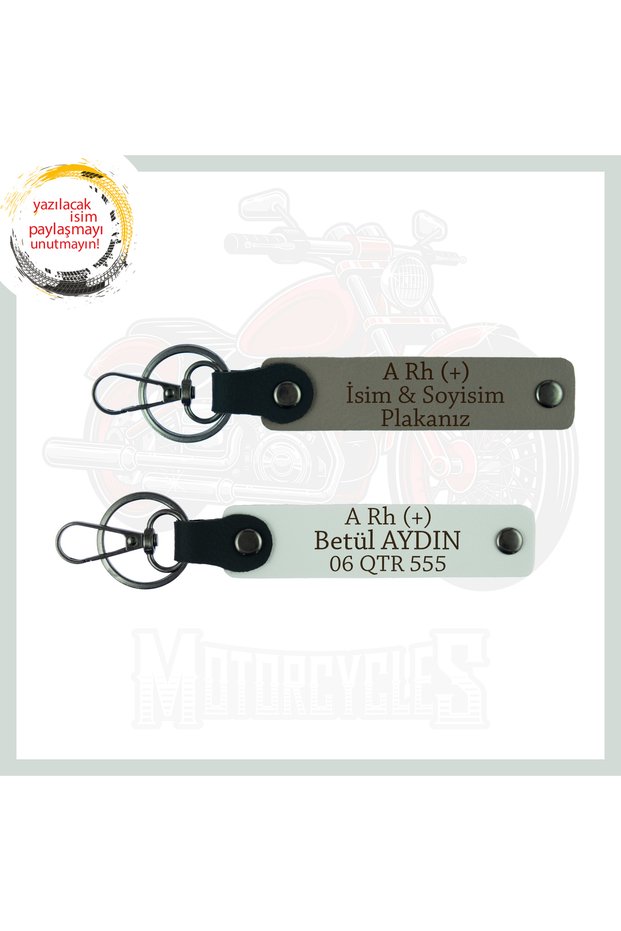 Ash Grey-White, Special for Motor Enthusiasts, Custom Production Keychain with Name Plate and A+ Blood Type Written