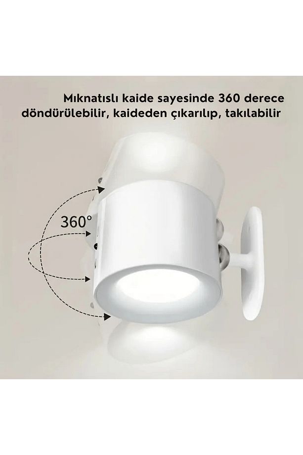 Led Kablosuz 360 Dönen Şarjlı Yatak Başı Çalışma Masası Ledli Duvar Aplik 3 Renk Işıklı Gece Lambası - 6