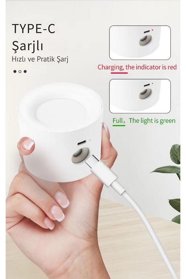 Led Kablosuz 360 Dönen Şarjlı Yatak Başı Çalışma Masası Ledli Duvar Aplik 3 Renk Işıklı Gece Lambası - 9