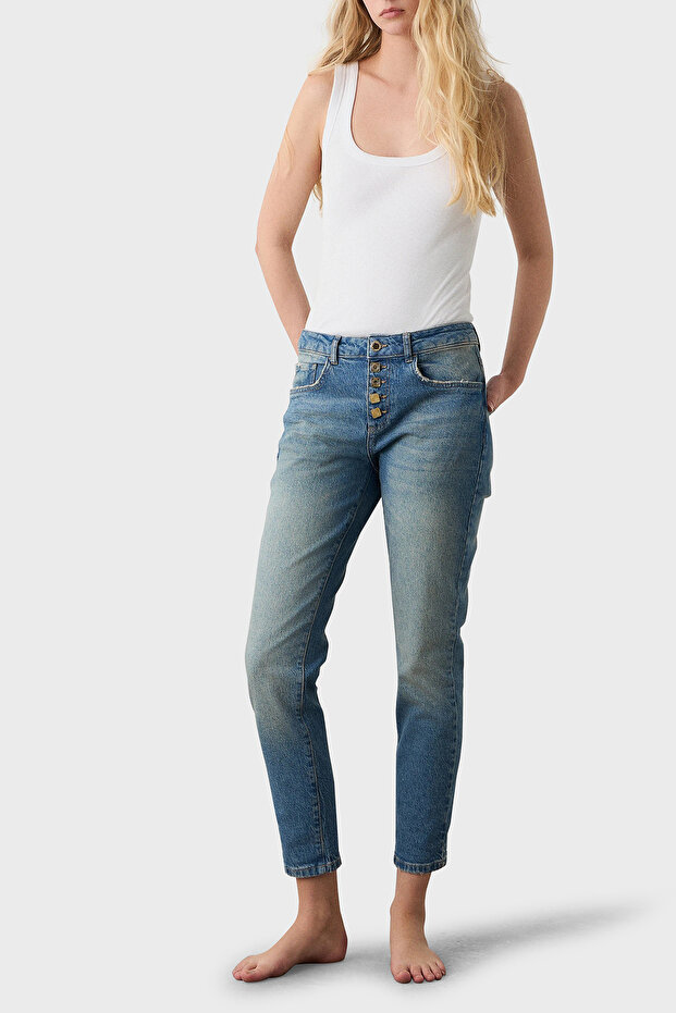 Boyfriend High Waist Narrowing Leg Jeans Trousers Pants 053