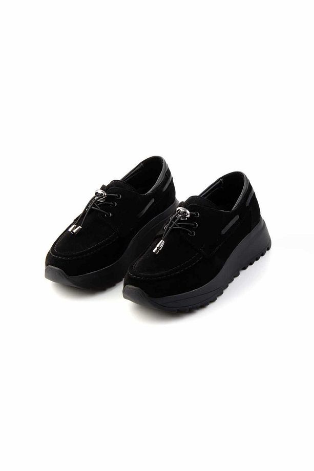 Siyah Süet Hakiki Deri Kadın Loafer Ayakkabı K01809047002 - 2
