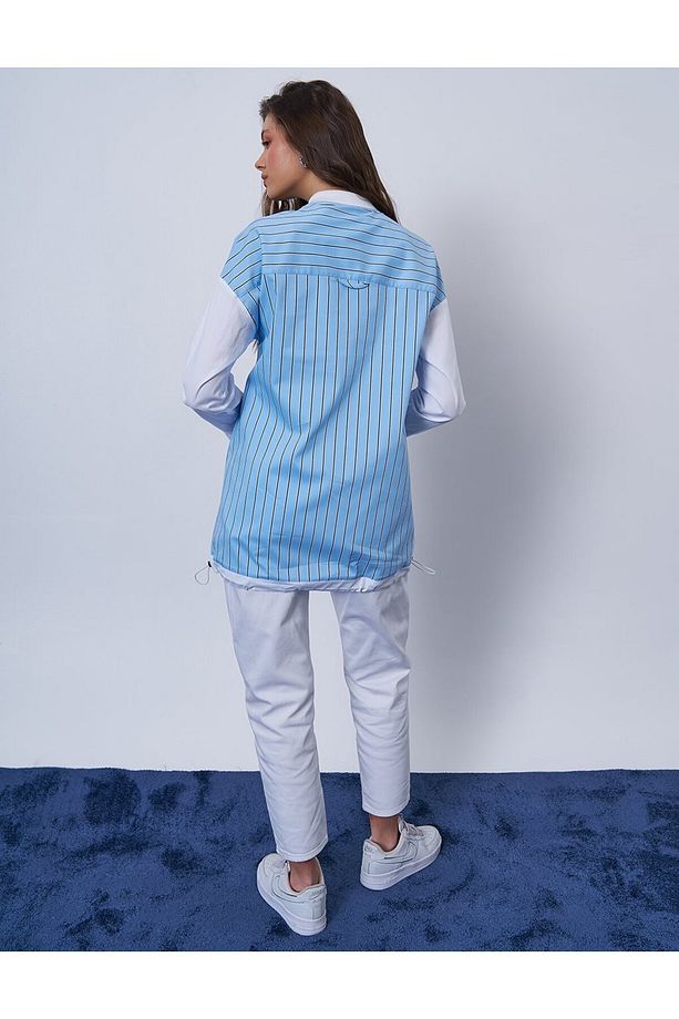 Tek Cepli Poplin Tunik Mavi - 6