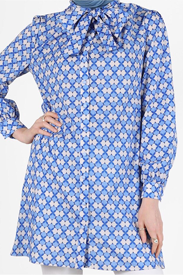 Bağlama Detaylı Desenli Tunik 42641-1 - 4