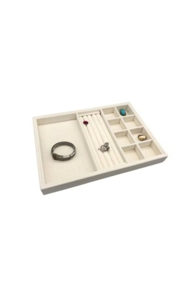 New Local Suede Cream Ring-earring-bracelet-necklace Jewelry Box (AYDINDECOR)