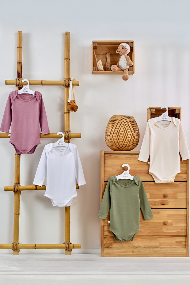 Unisex 4-Piece Long Sleeve Baby Bodysuit Set - Softly Colors | 4 Color Baby Bodysuit Set