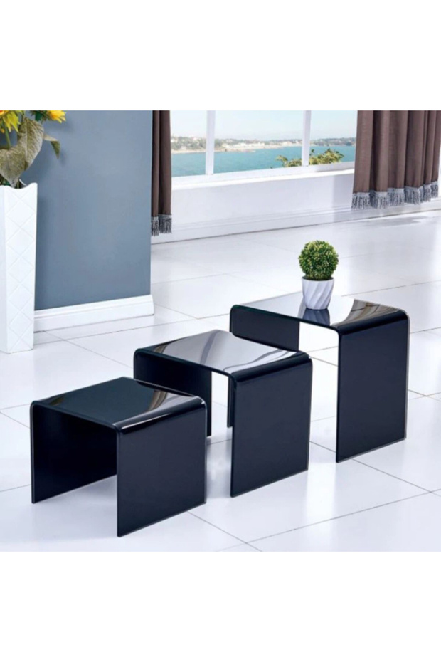 طاولة متداخلة منحنية مصنوعة من الزجاج المقسّى عالي الجودة - 4