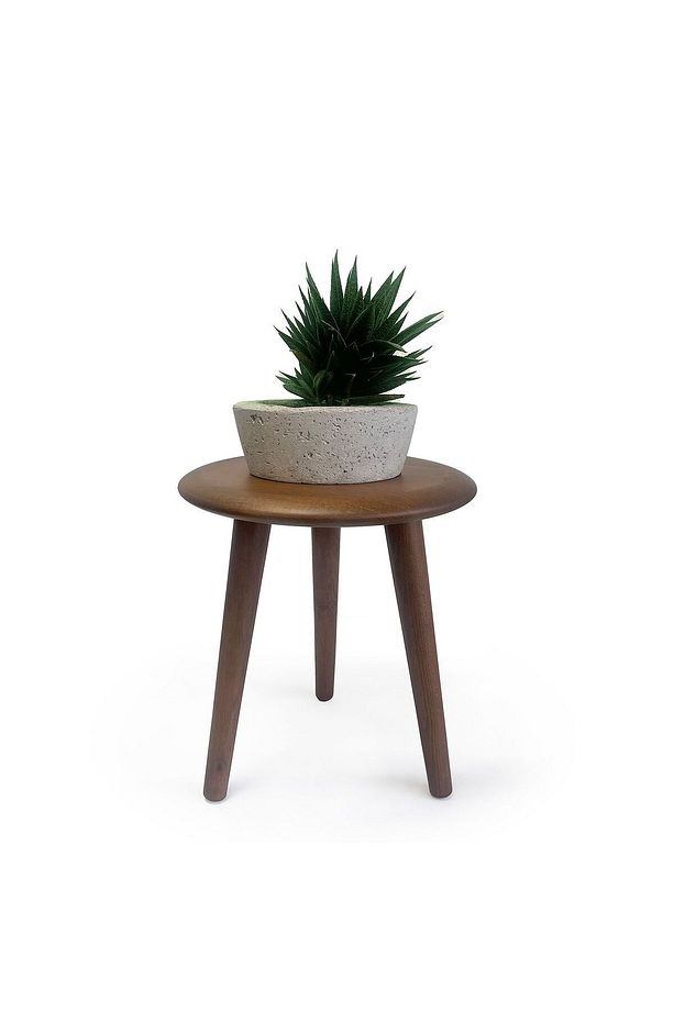 Masif Kayın Tabure Sehpa Üç Ayaklı Yuvarlak Ceviz(H=35 CM) - 4
