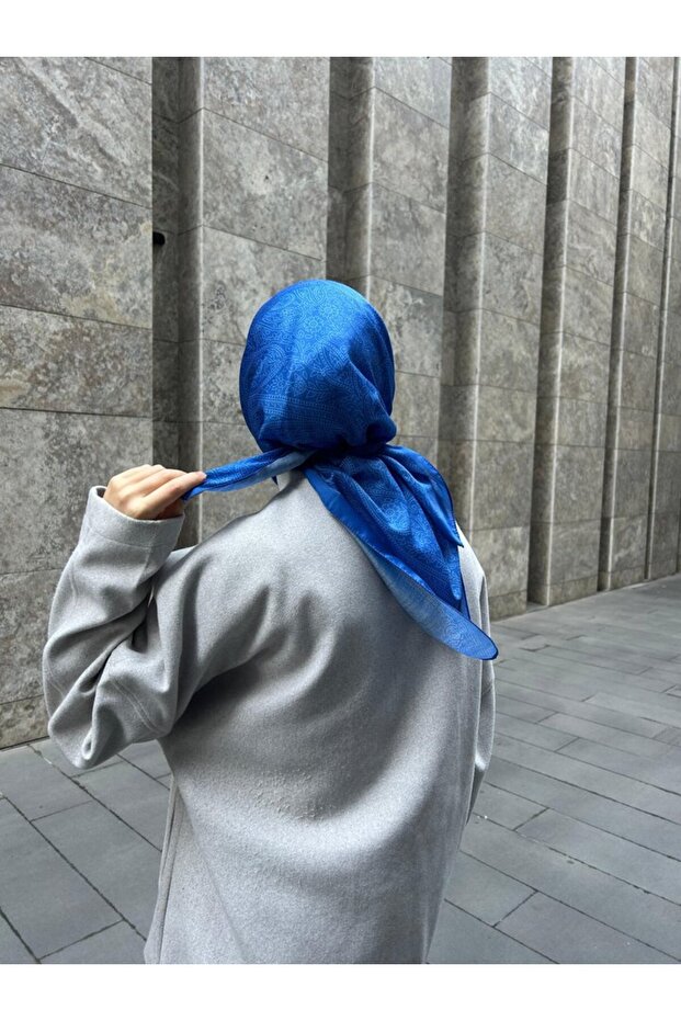 Pamuklu Soft İnci Desen Eşarp-Saks Mavi - 1