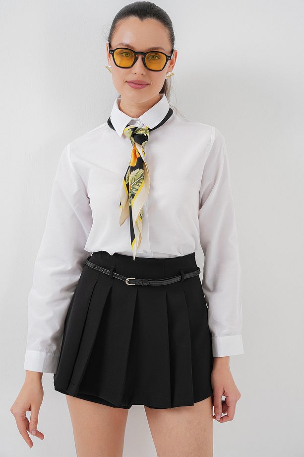 Pileli Mini Şort Etek 5336 - Siyah - 4