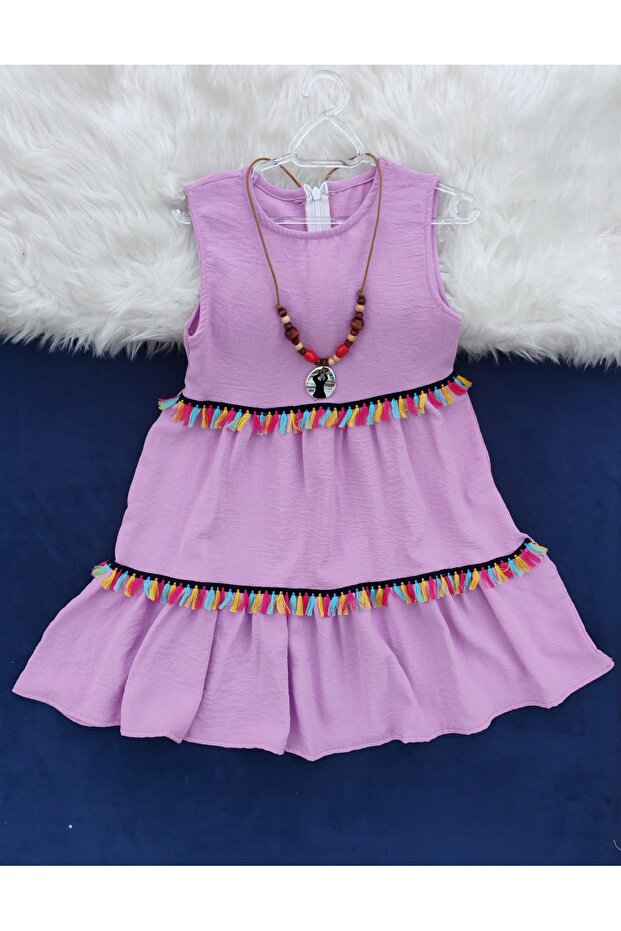 Girl's Dress with Tasseled Necklace