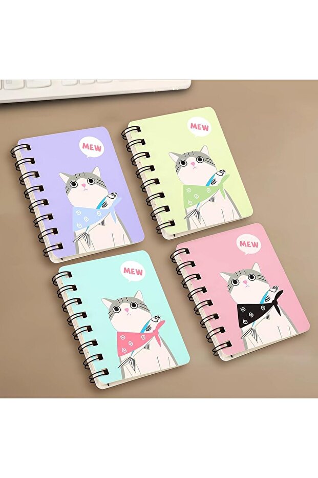 4PCS Mini Notebook, with Thickened Horizontal, Small Spiral Notepad Cute Cartoon Pocket Notebook