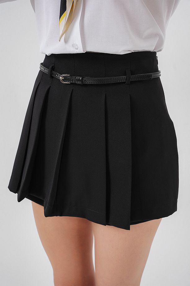 Pileli Mini Şort Etek 5336 - Siyah - 5