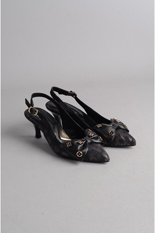 Select 25106452 detailled bow genuine leather heel shoes (heel: 6cm) black
