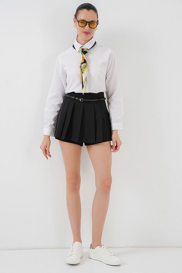 Pileli Mini Şort Etek 5336 - Siyah - 2