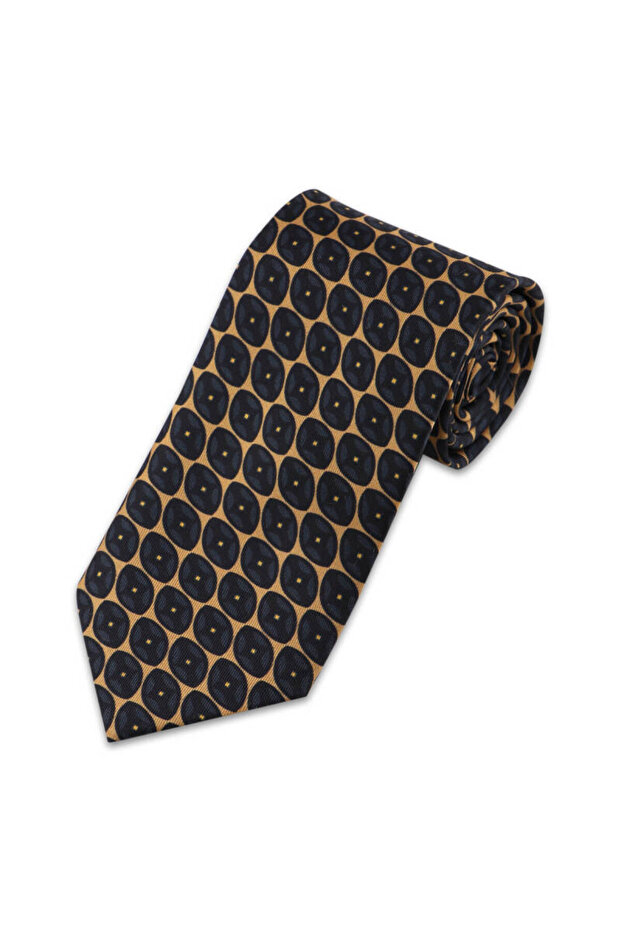 Mustard Patterned Silk Tie - 1
