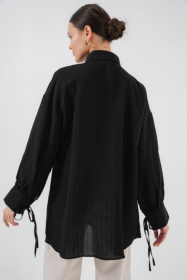 Kadın Oversize Bağcıklı Gömlek 5954 - Siyah - 6
