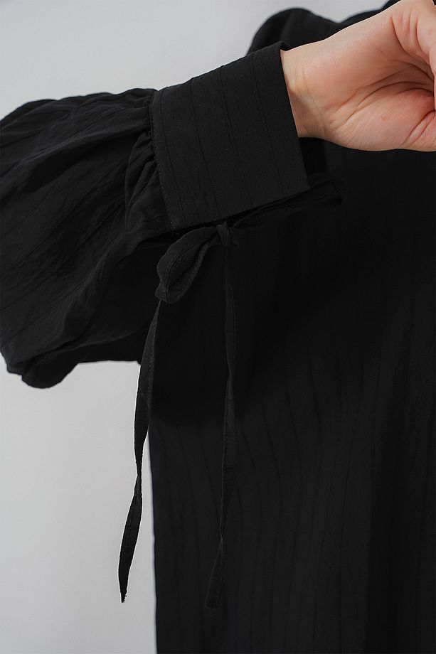 Kadın Oversize Bağcıklı Gömlek 5954 - Siyah - 4