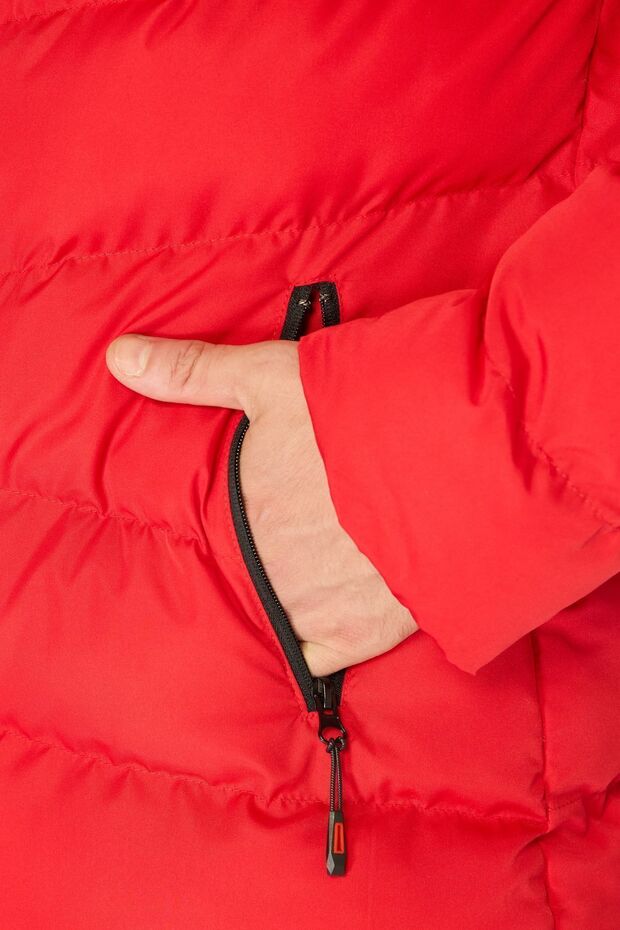 Męska czerwona kurtka zimowa z kapturem, nieprzemakalna i ocieplana - 6